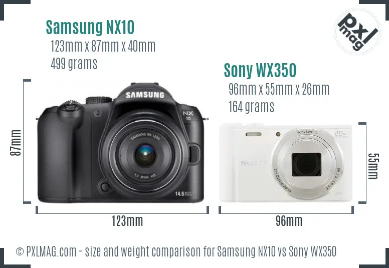 Samsung NX10 vs Sony WX350 size comparison