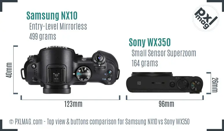 Samsung NX10 vs Sony WX350 top view buttons comparison