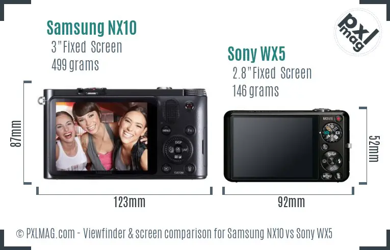 Samsung NX10 vs Sony WX5 Screen and Viewfinder comparison