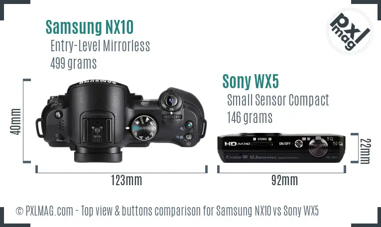 Samsung NX10 vs Sony WX5 top view buttons comparison