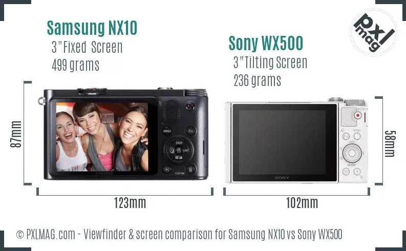 Samsung NX10 vs Sony WX500 Screen and Viewfinder comparison