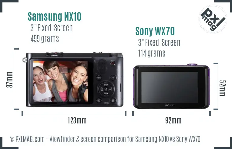 Samsung NX10 vs Sony WX70 Screen and Viewfinder comparison