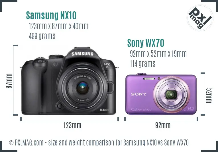 Samsung NX10 vs Sony WX70 size comparison