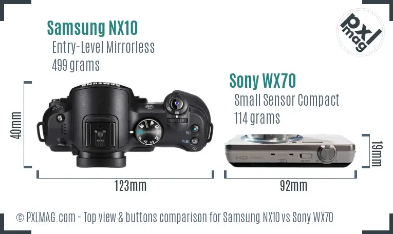 Samsung NX10 vs Sony WX70 top view buttons comparison