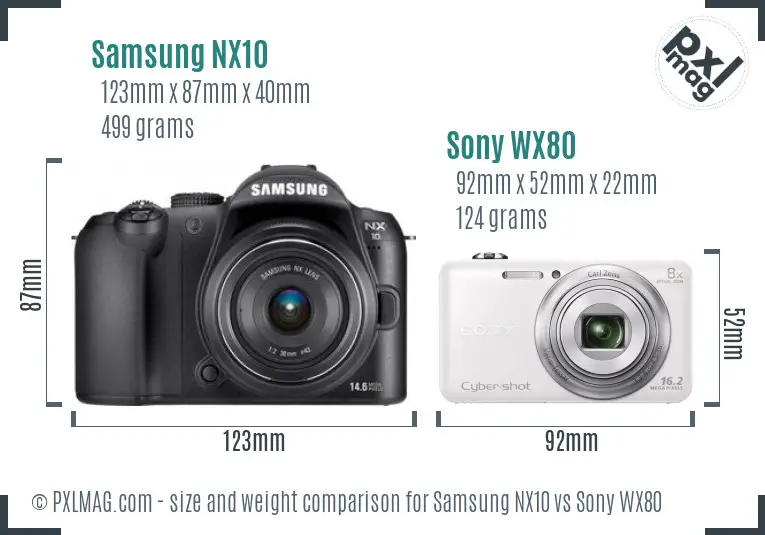 Samsung NX10 vs Sony WX80 size comparison