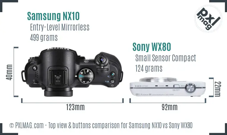 Samsung NX10 vs Sony WX80 top view buttons comparison