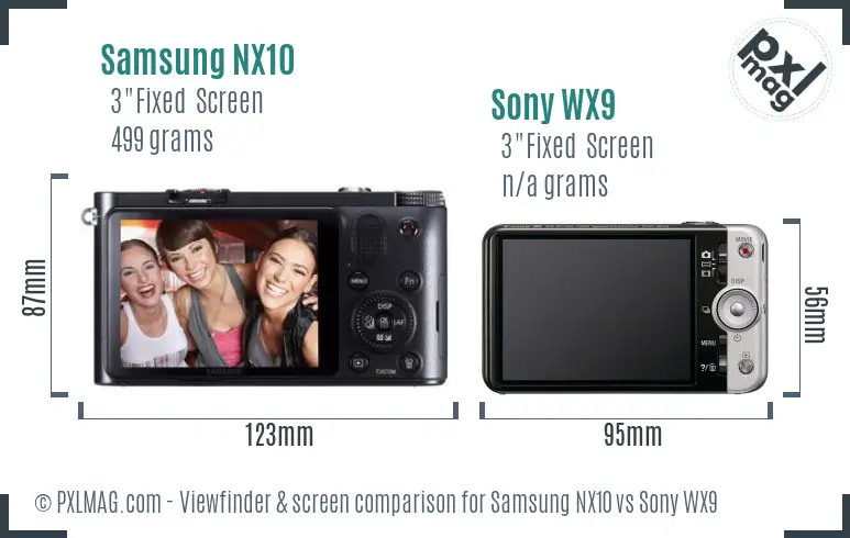 Samsung NX10 vs Sony WX9 Screen and Viewfinder comparison