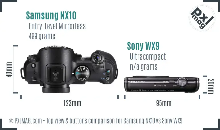 Samsung NX10 vs Sony WX9 top view buttons comparison