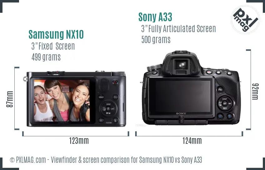 Samsung NX10 vs Sony A33 Screen and Viewfinder comparison