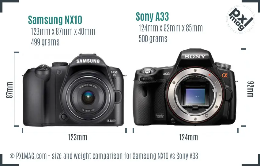 Samsung NX10 vs Sony A33 size comparison