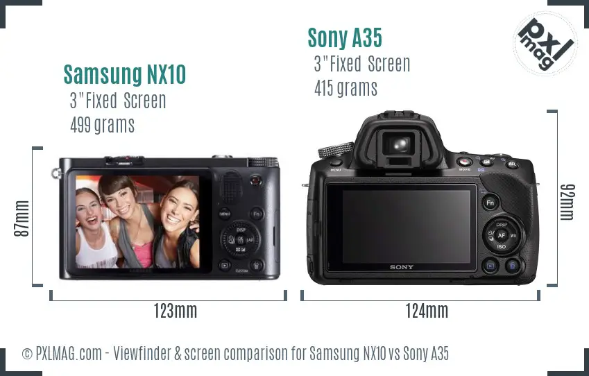 Samsung NX10 vs Sony A35 Screen and Viewfinder comparison