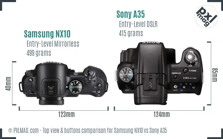 Samsung NX10 vs Sony A35 top view buttons comparison