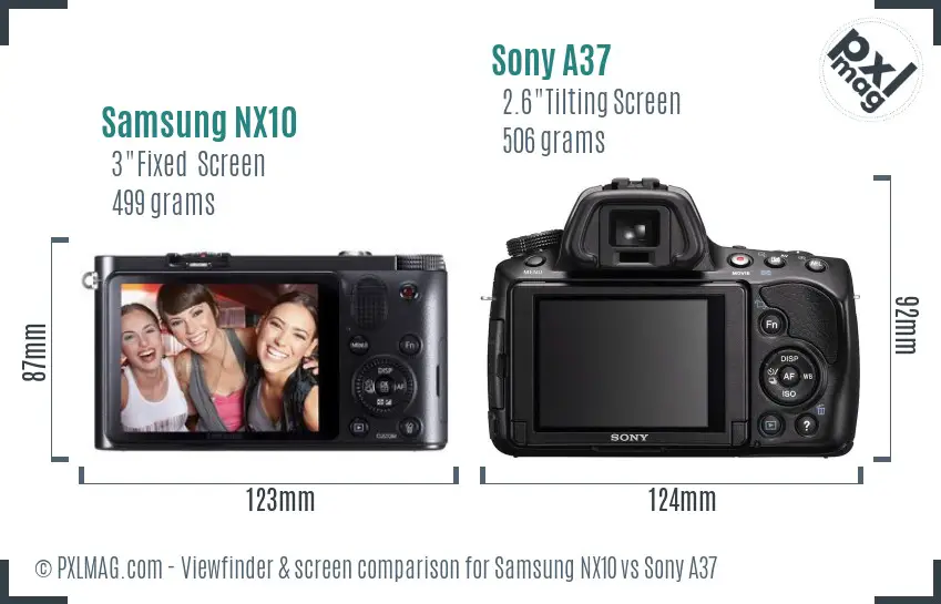 Samsung NX10 vs Sony A37 Screen and Viewfinder comparison