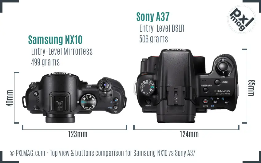 Samsung NX10 vs Sony A37 top view buttons comparison
