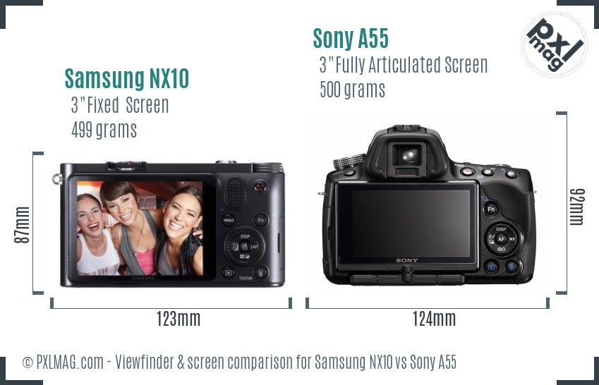 Samsung NX10 vs Sony A55 Screen and Viewfinder comparison