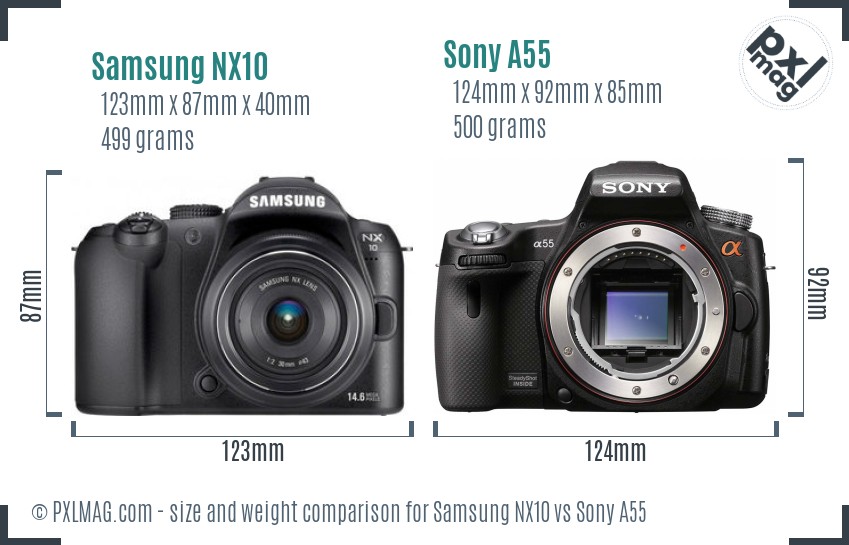 Samsung NX10 vs Sony A55 size comparison