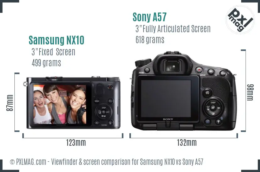 Samsung NX10 vs Sony A57 Screen and Viewfinder comparison
