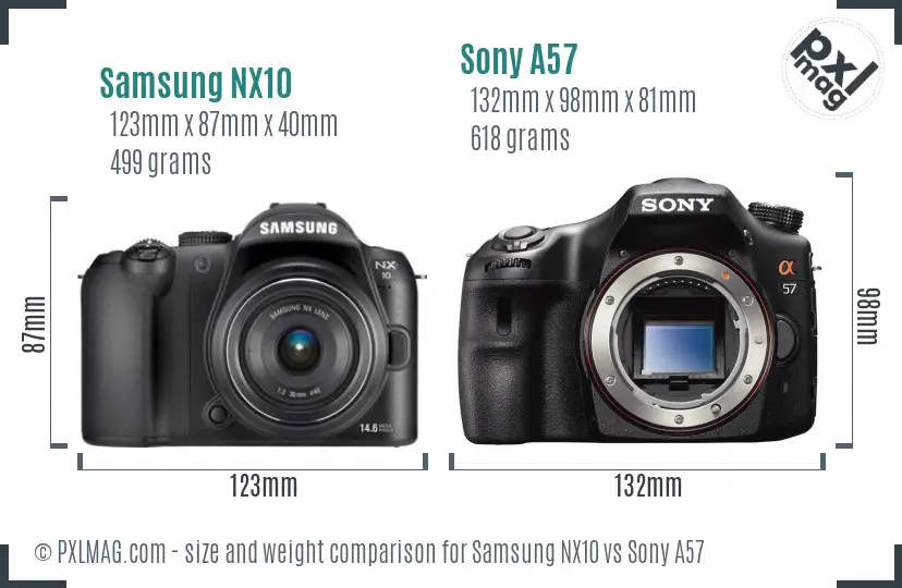Samsung NX10 vs Sony A57 size comparison