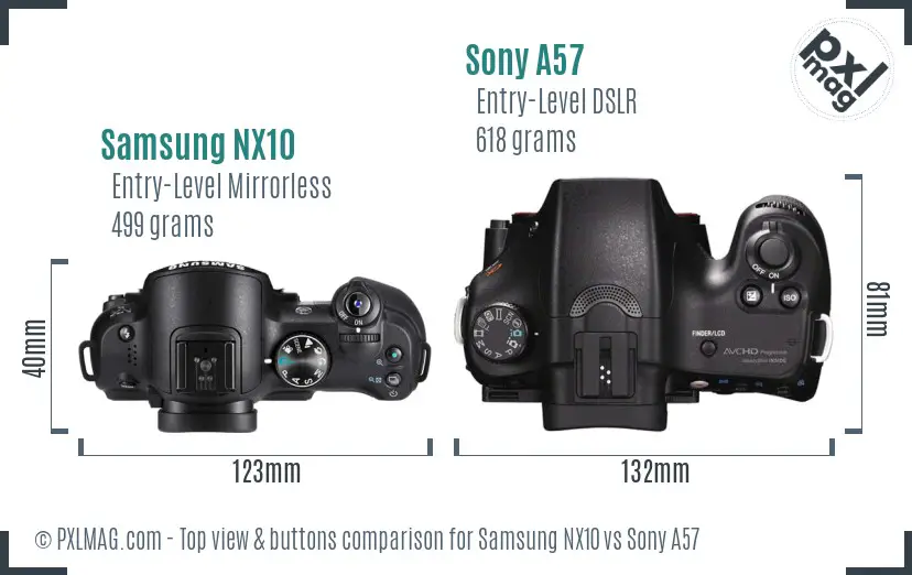 Samsung NX10 vs Sony A57 top view buttons comparison