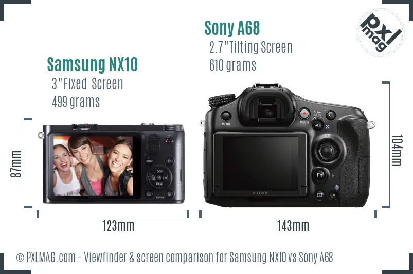 Samsung NX10 vs Sony A68 Screen and Viewfinder comparison