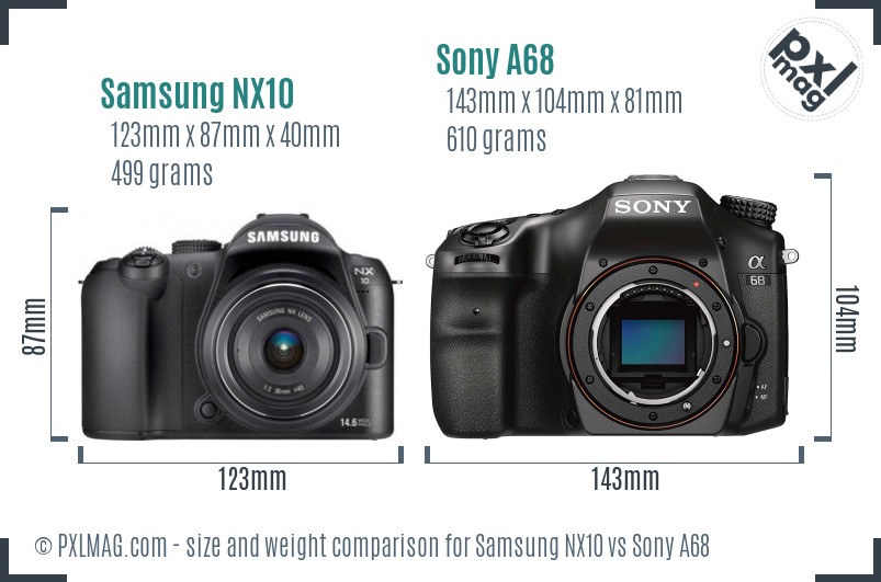 Samsung NX10 vs Sony A68 size comparison