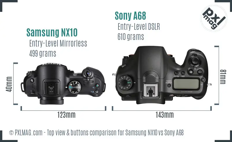 Samsung NX10 vs Sony A68 top view buttons comparison