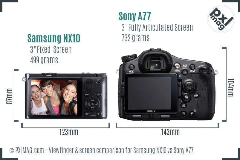 Samsung NX10 vs Sony A77 Screen and Viewfinder comparison