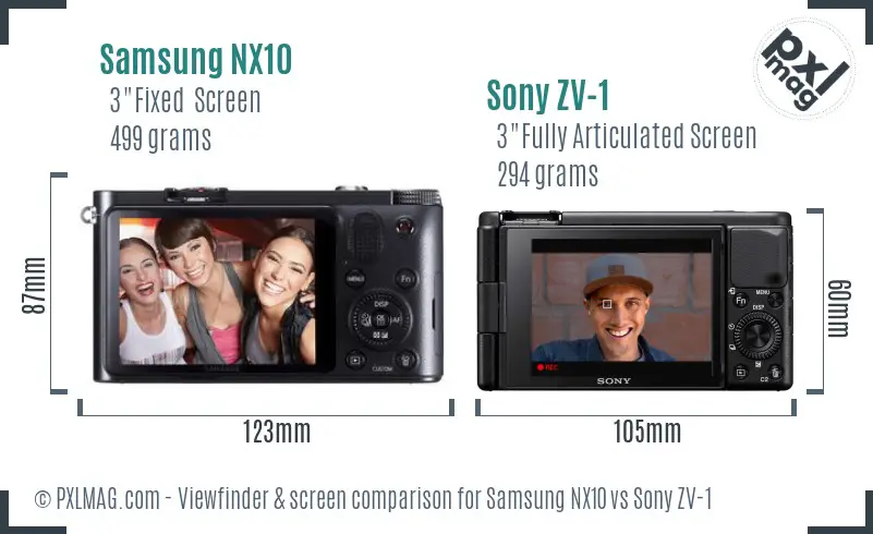 Samsung NX10 vs Sony ZV-1 Screen and Viewfinder comparison