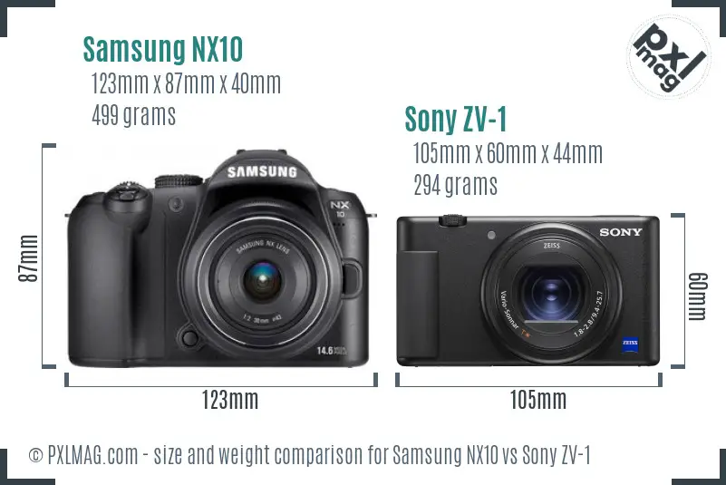 Samsung NX10 vs Sony ZV-1 size comparison