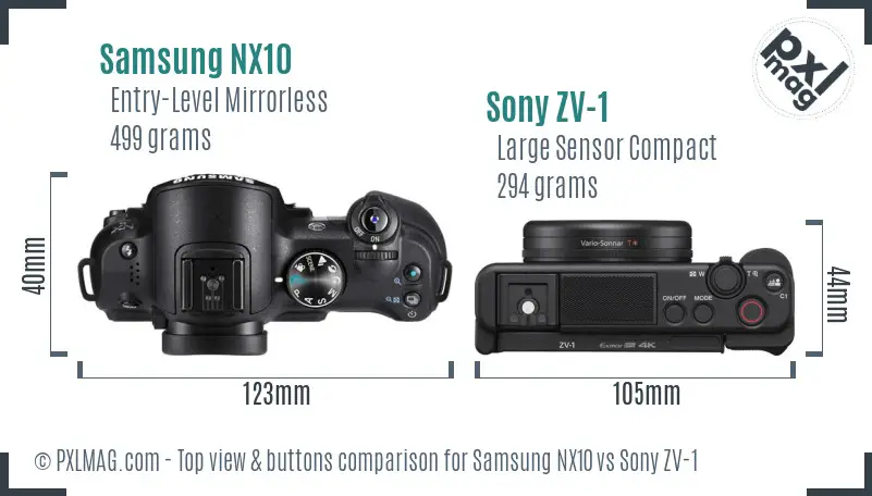 Samsung NX10 vs Sony ZV-1 top view buttons comparison