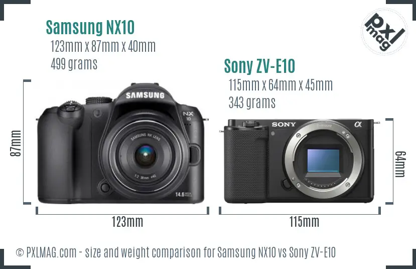 Samsung NX10 vs Sony ZV-E10 size comparison