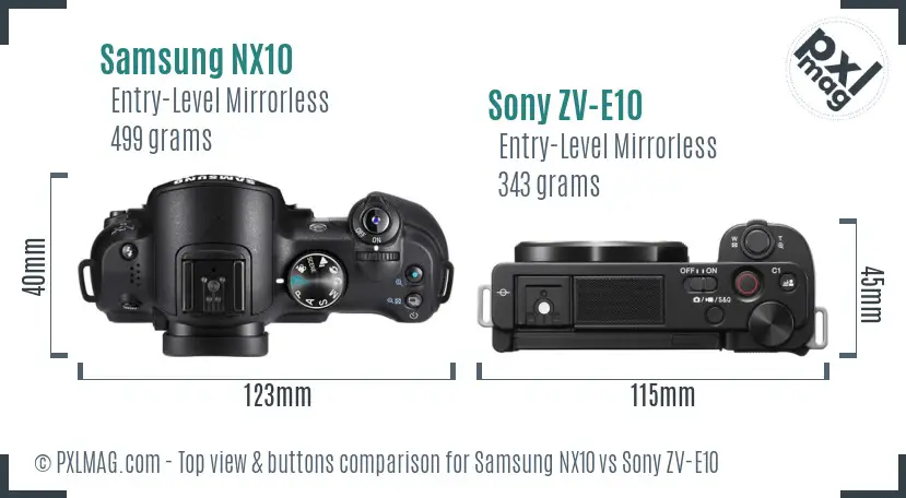 Samsung NX10 vs Sony ZV-E10 top view buttons comparison
