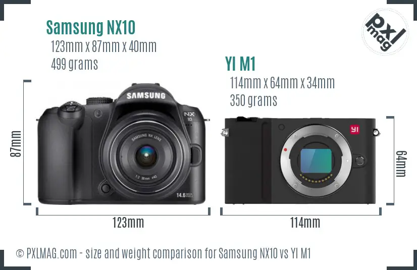 Samsung NX10 vs YI M1 size comparison