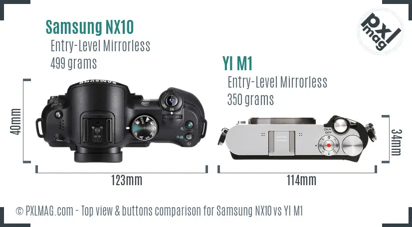 Samsung NX10 vs YI M1 top view buttons comparison