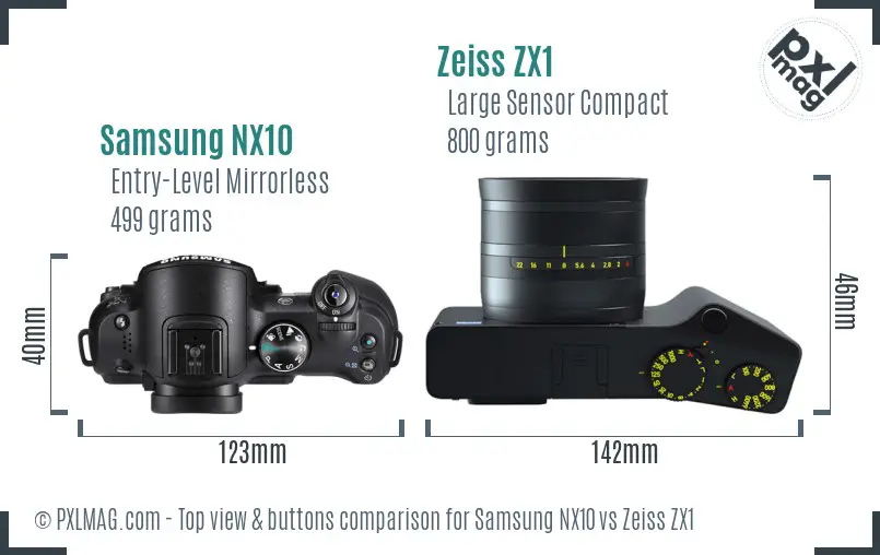 Samsung NX10 vs Zeiss ZX1 top view buttons comparison