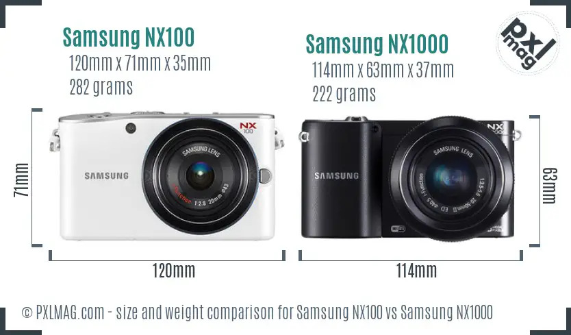 Samsung NX100 vs Samsung NX1000 size comparison