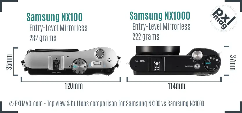 Samsung NX100 vs Samsung NX1000 top view buttons comparison
