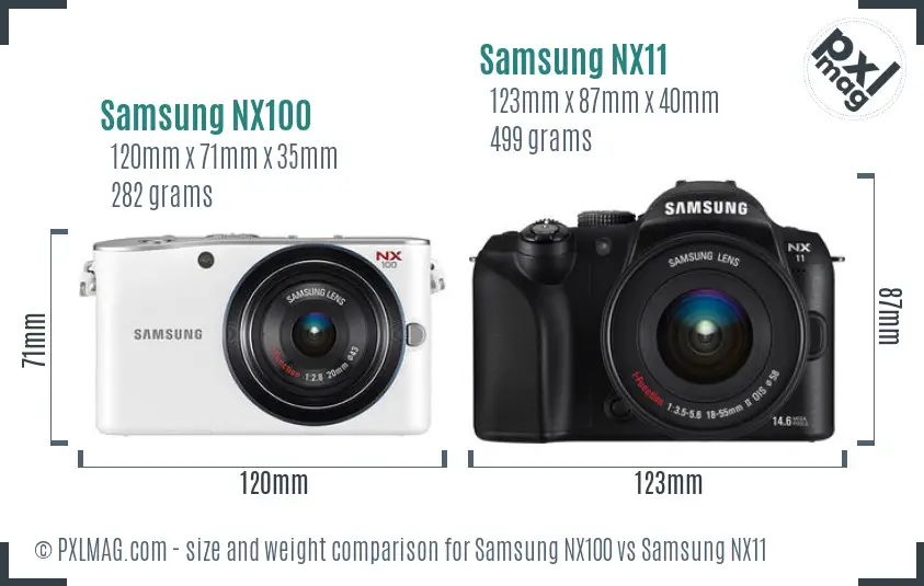 Samsung NX100 vs Samsung NX11 size comparison