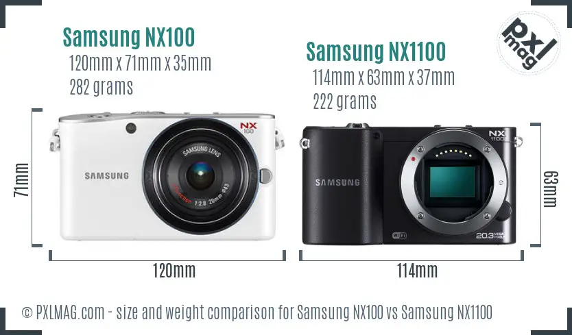 Samsung NX100 vs Samsung NX1100 size comparison