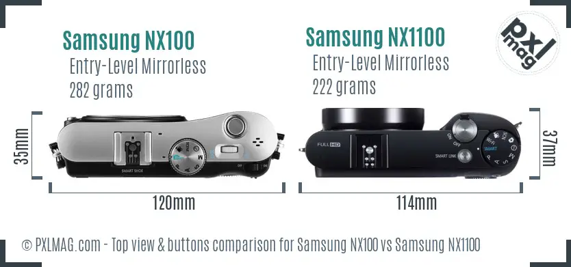 Samsung NX100 vs Samsung NX1100 top view buttons comparison