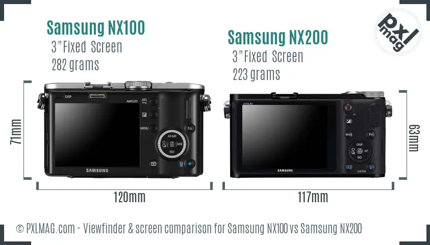 Samsung NX100 vs Samsung NX200 Screen and Viewfinder comparison