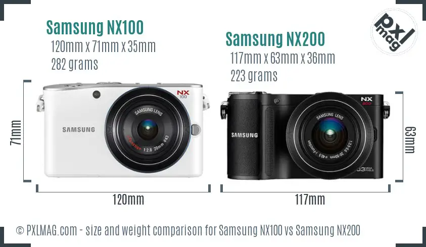 Samsung NX100 vs Samsung NX200 size comparison