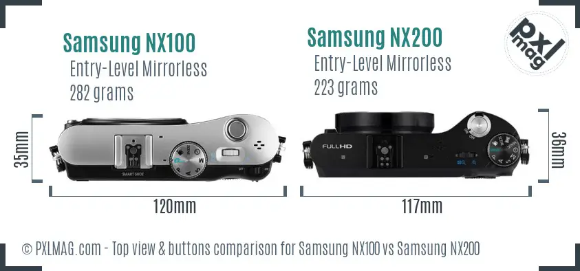 Samsung NX100 vs Samsung NX200 top view buttons comparison