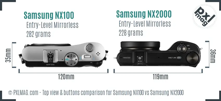 Samsung NX100 vs Samsung NX2000 top view buttons comparison