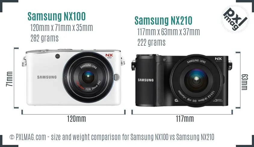 Samsung NX100 vs Samsung NX210 size comparison