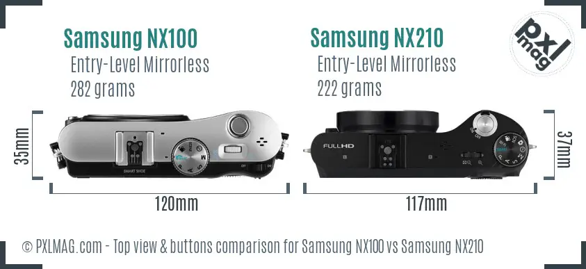 Samsung NX100 vs Samsung NX210 top view buttons comparison