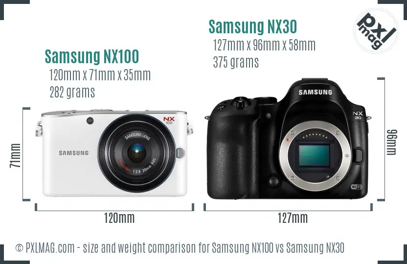 Samsung NX100 vs Samsung NX30 size comparison