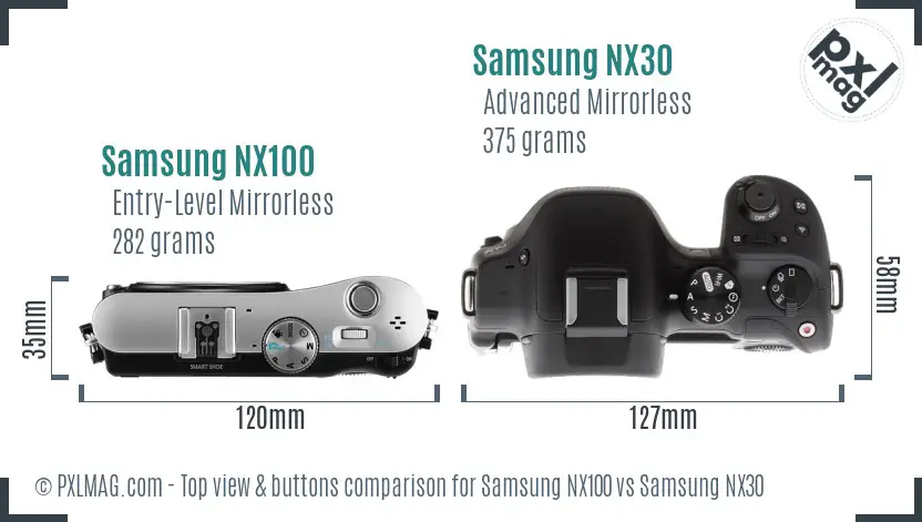 Samsung NX100 vs Samsung NX30 top view buttons comparison