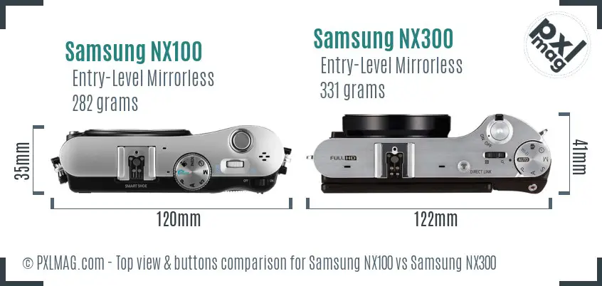 Samsung NX100 vs Samsung NX300 top view buttons comparison
