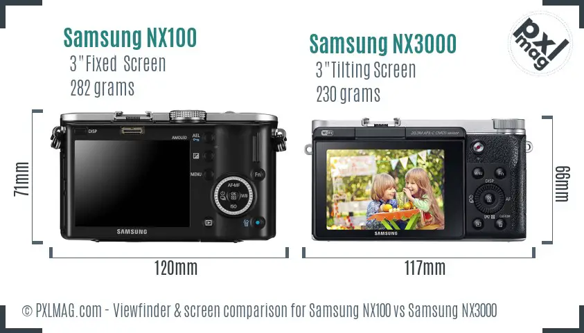 Samsung NX100 vs Samsung NX3000 Screen and Viewfinder comparison